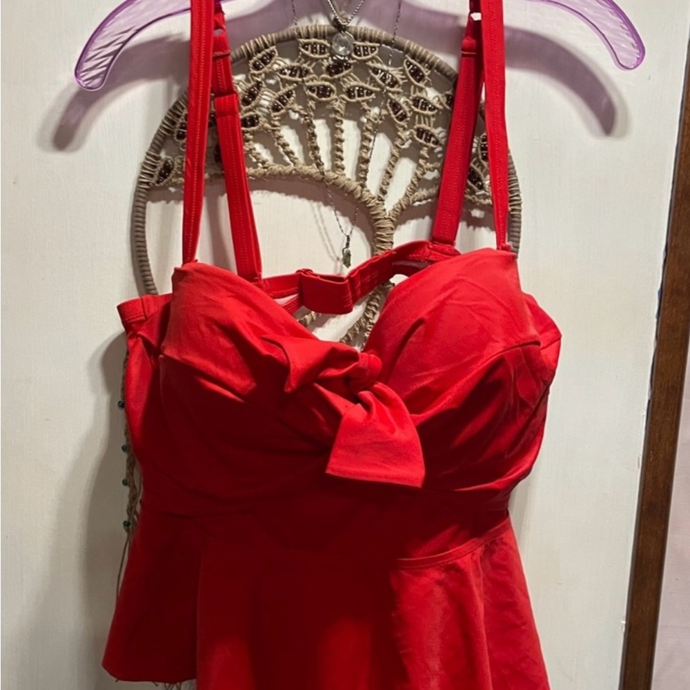 Red Women's Top with Bow Detail